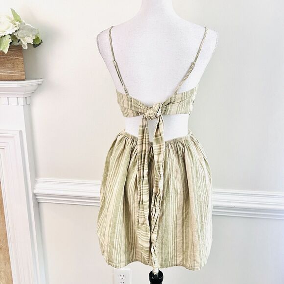 American Eagle Outfitters Dresses & Skirts - American Eagle Light Green & Tan Linen Cotton Boho Earthy Medium Dress ~Festival